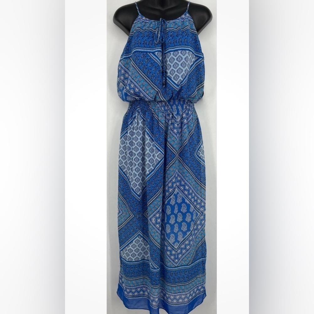 Enfocus Studio Womens Blue Geometric Long Dress Size 4